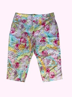 🎀 VTG Carolina Blues Cotton Graphic Print Bow Capris Sz 18W 🎀